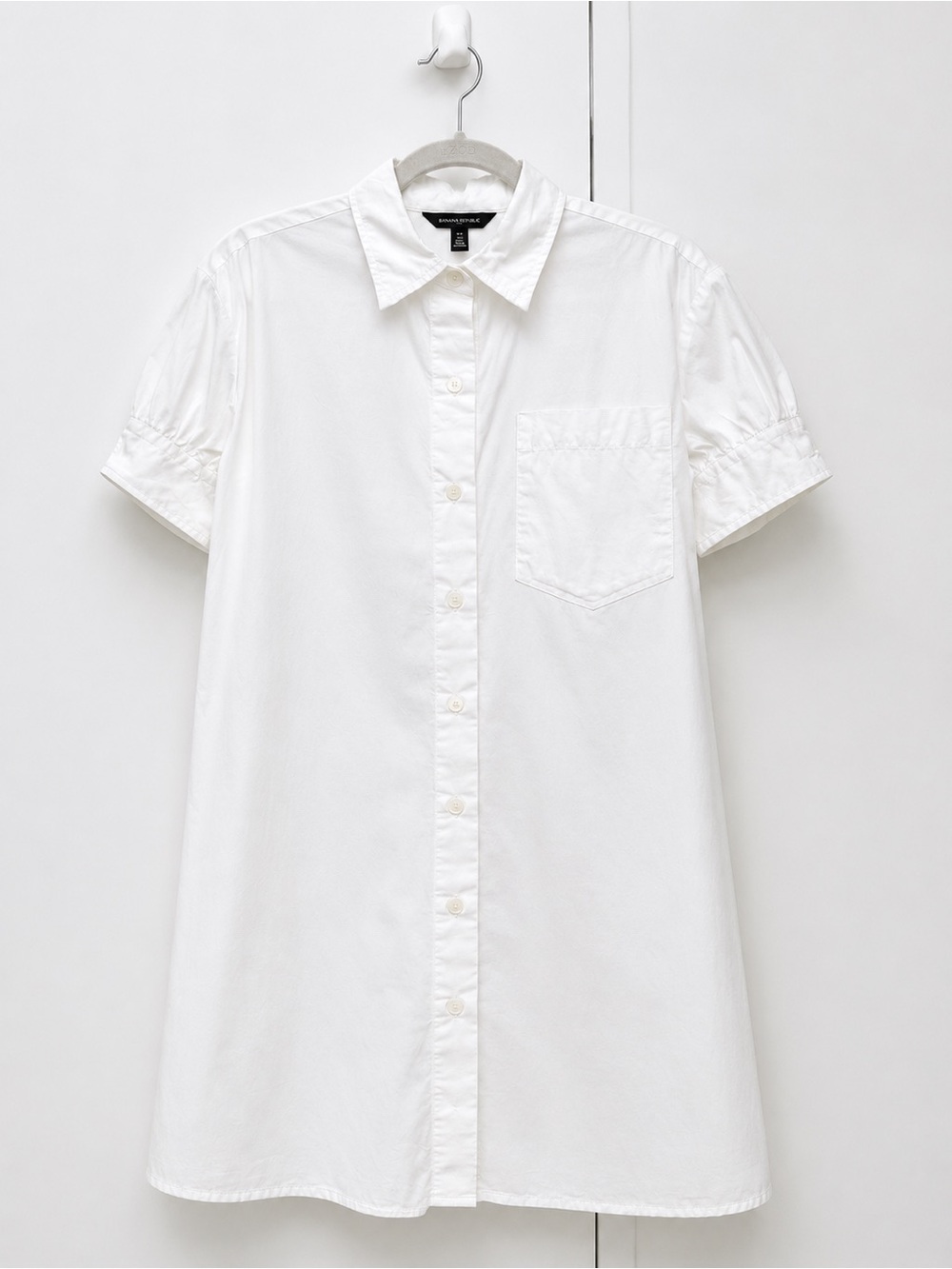 Banana Republic White Short-Sleeve Button-Down Shirt Dress/Tunic 100% Cotton